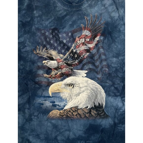 Vintage The Mountain Tie Dye T-Shirt Bald Eagle American Flag Size 3XL - Picture 2 of 8